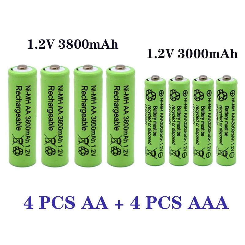 1.2 AA 3800 mah NI-MH акумулаторни батерии + 1.2 AAA 3000 mah акумулаторна батерия NI-MH батерия - 4