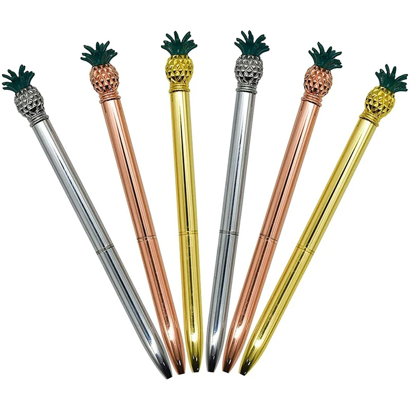 6 бр. Химикалки с ананас, прибиращи метални Химикалки 0,5 мм, Химикалки с черно мастило за училища, офиси, домашно парти, на Коледа - 0