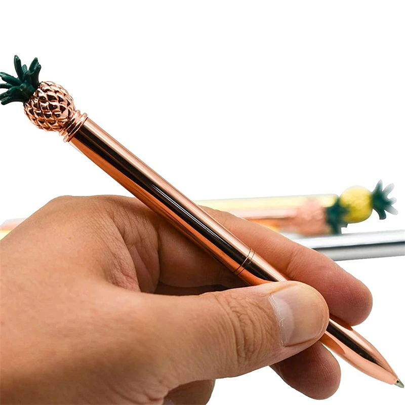 6 бр. Химикалки с ананас, прибиращи метални Химикалки 0,5 мм, Химикалки с черно мастило за училища, офиси, домашно парти, на Коледа - 3