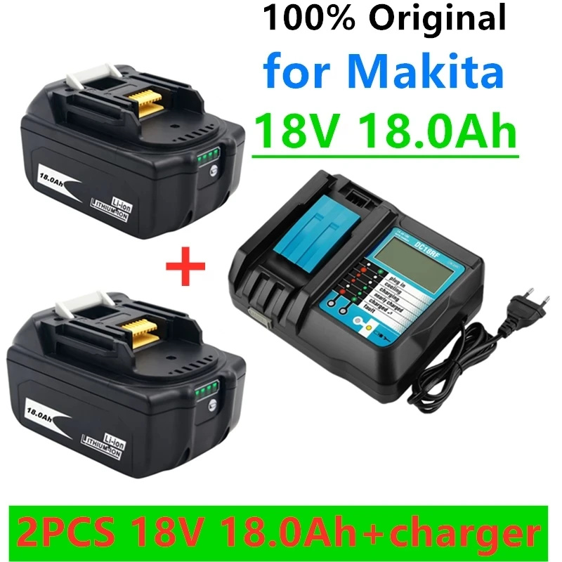 Bl1860 акумулаторна батерия 18v 18000mah литиево-йонна за makita 18v батерия bl1840 bl1850 bl1830 bl1860b lxt 400 + зарядно устройство - 0