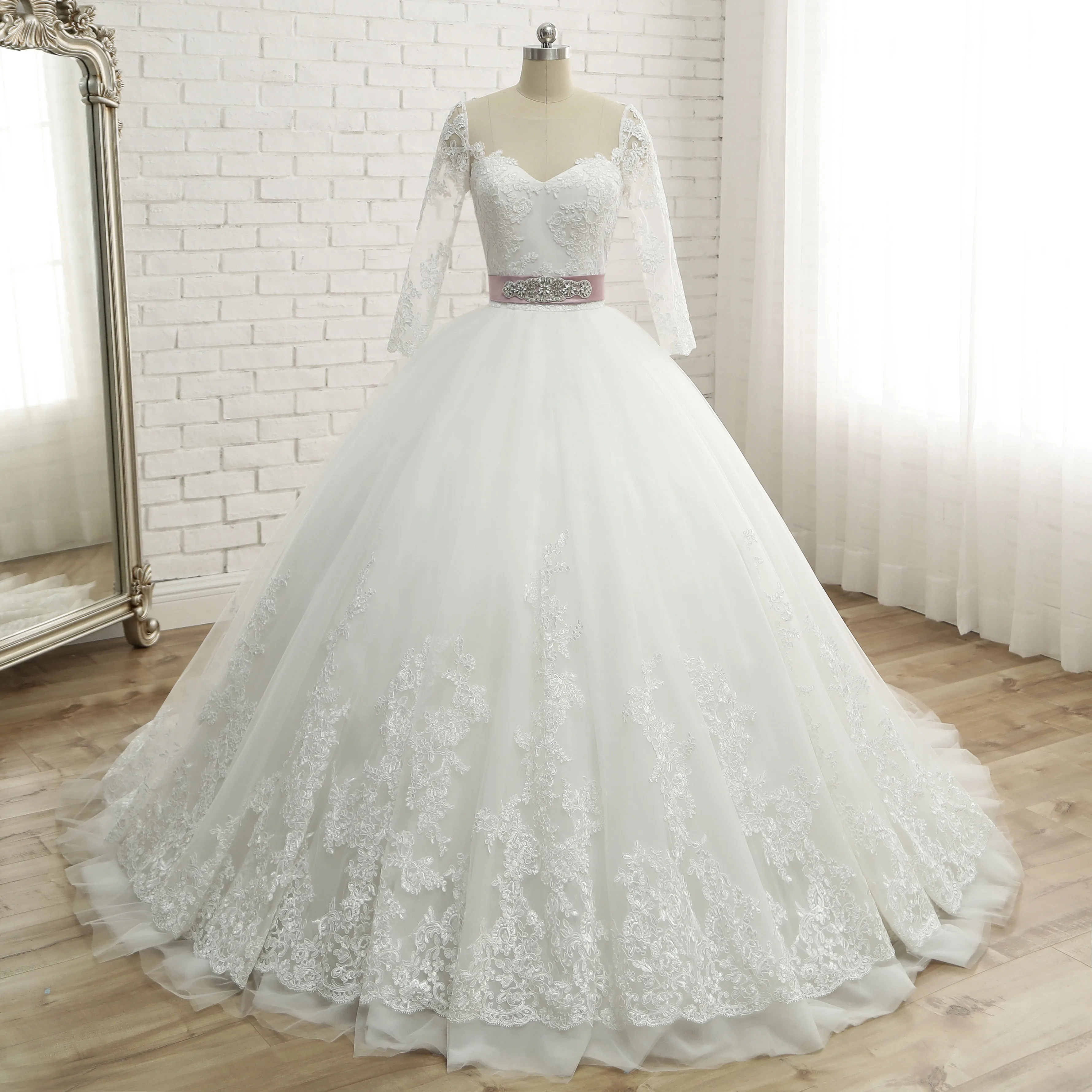 Vestidos De Noiva 2022, Елегантна Бална рокля с дълъг ръкав на Сватбена рокля с бели апликации, дантелени сватбени рокли принцеса, Robe Mariage - 0