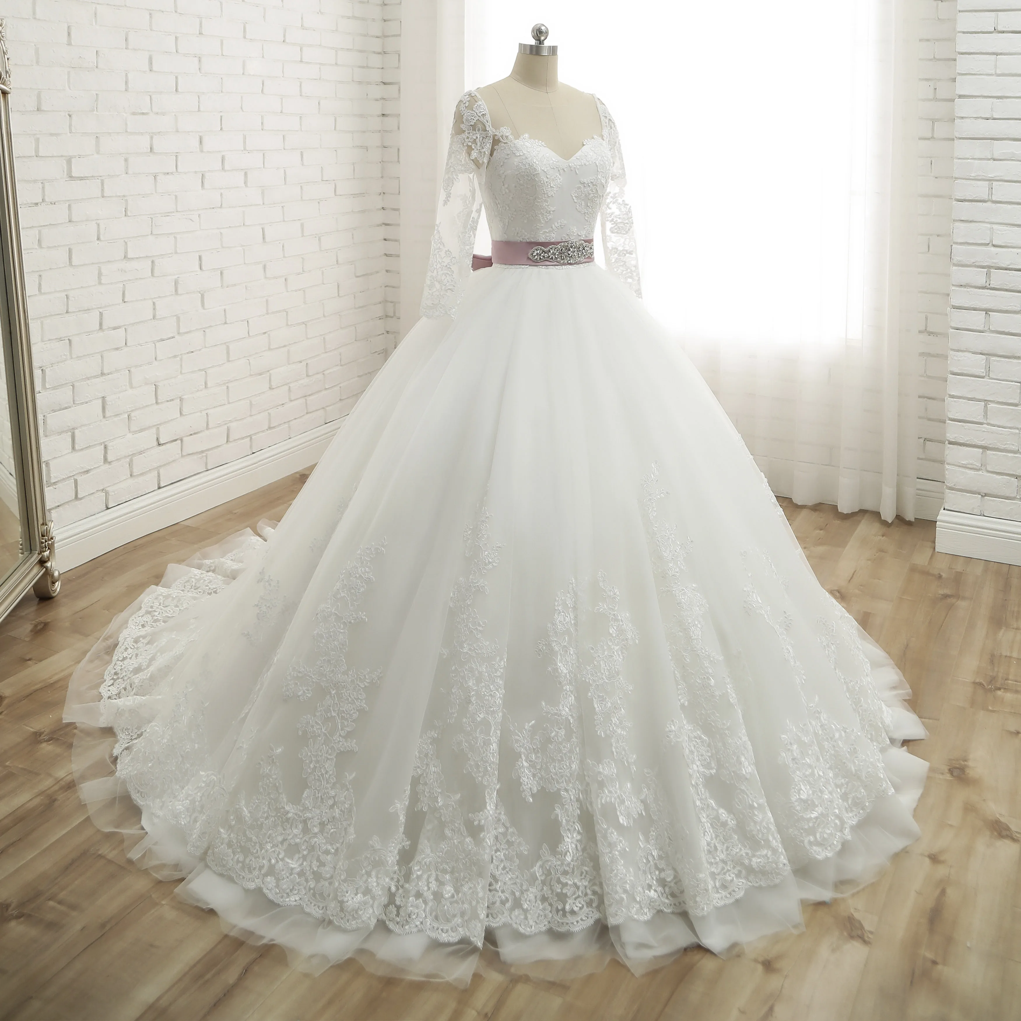 Vestidos De Noiva 2022, Елегантна Бална рокля с дълъг ръкав на Сватбена рокля с бели апликации, дантелени сватбени рокли принцеса, Robe Mariage - 1