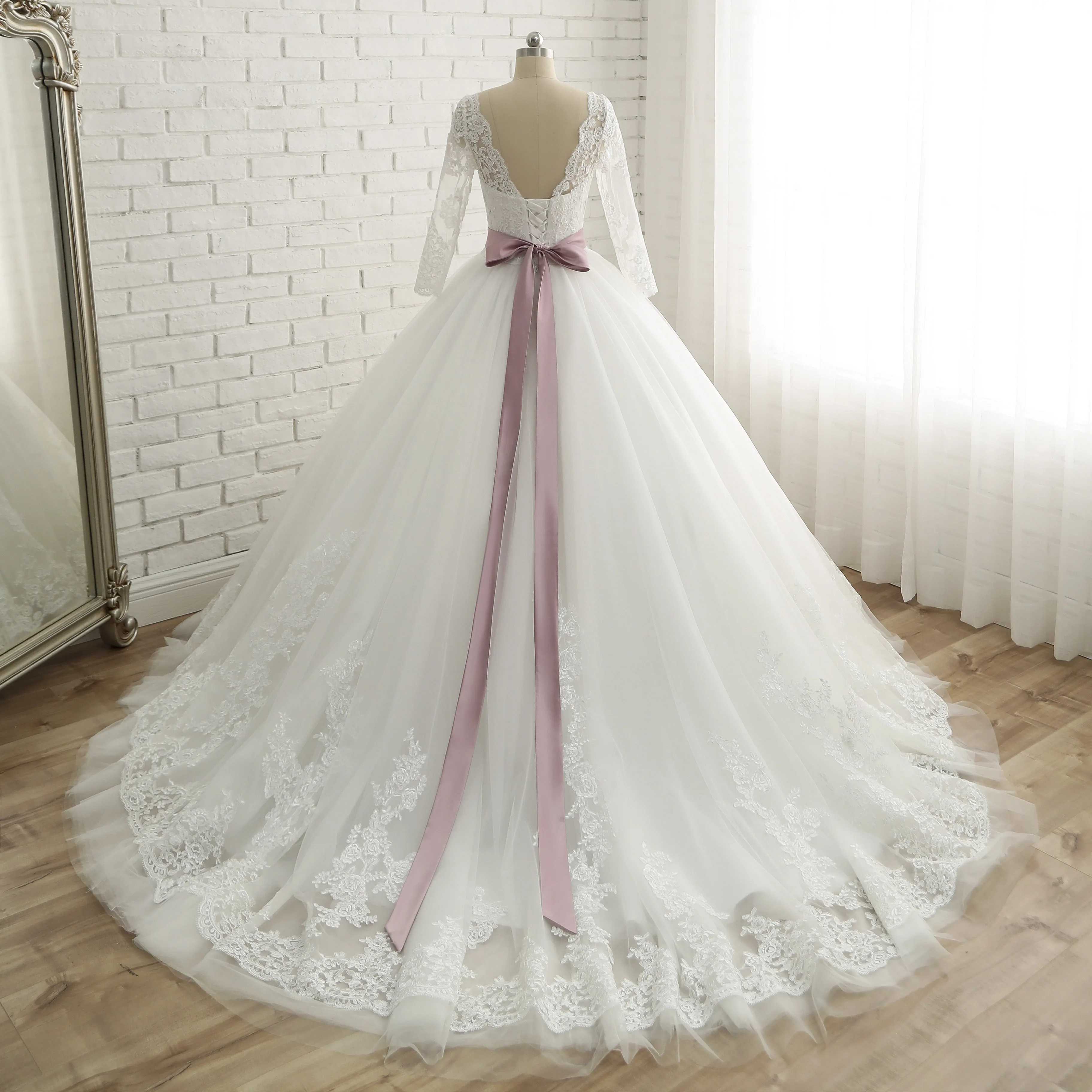 Vestidos De Noiva 2022, Елегантна Бална рокля с дълъг ръкав на Сватбена рокля с бели апликации, дантелени сватбени рокли принцеса, Robe Mariage - 2