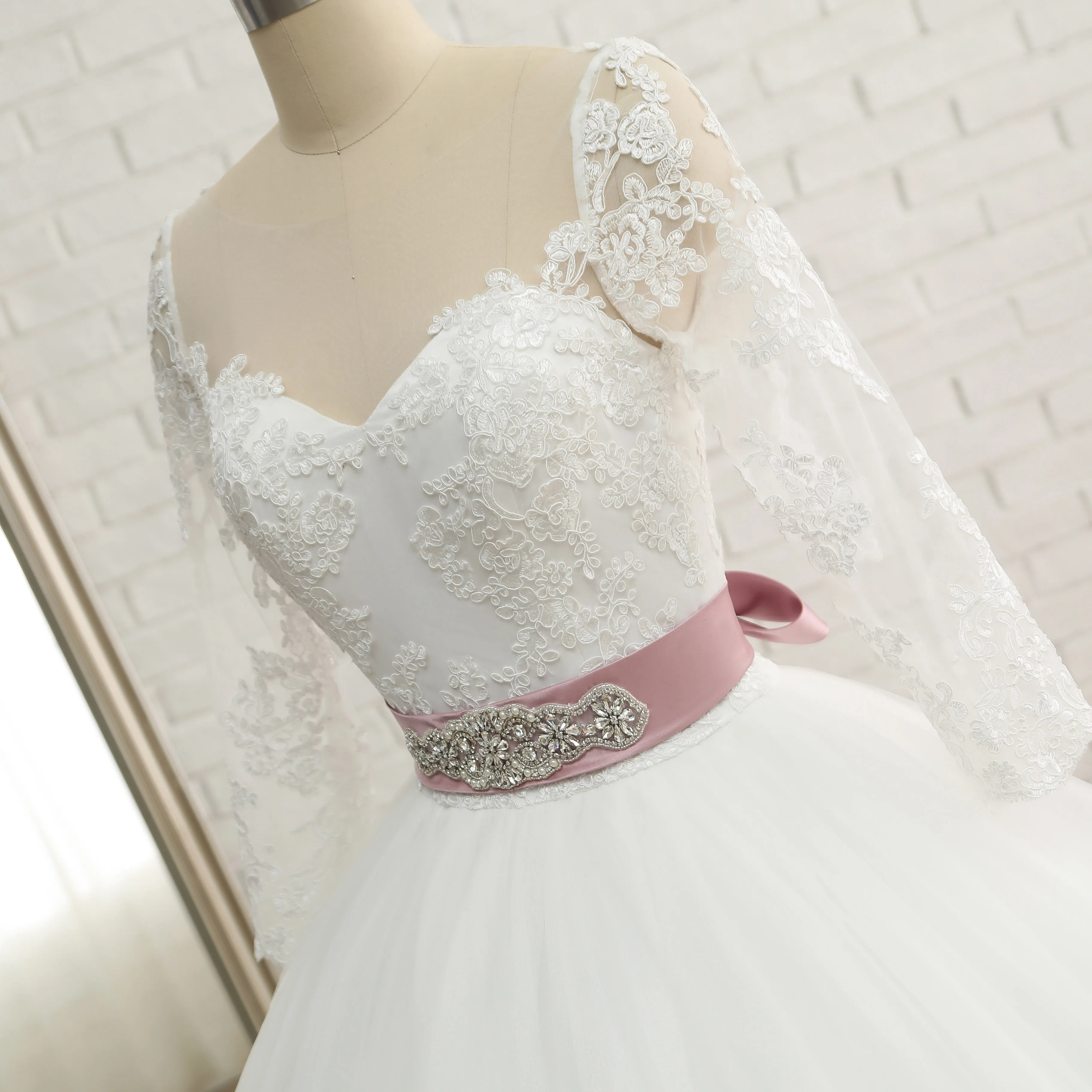 Vestidos De Noiva 2022, Елегантна Бална рокля с дълъг ръкав на Сватбена рокля с бели апликации, дантелени сватбени рокли принцеса, Robe Mariage - 5