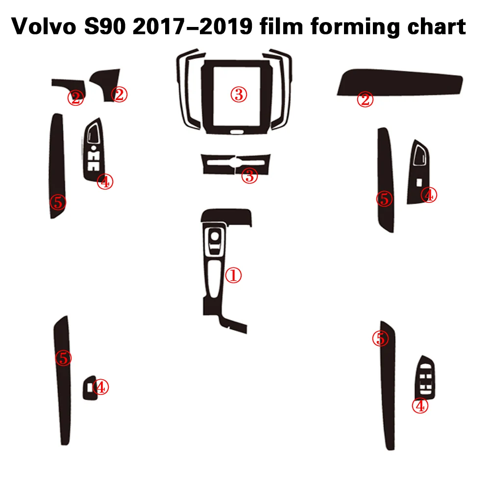 Автоаксесоари, 3D/5D стикери от карбон за Volvo S90 2017-2019, вътрешна централна контролен панел, врата копчето, декор за подреждане - 0