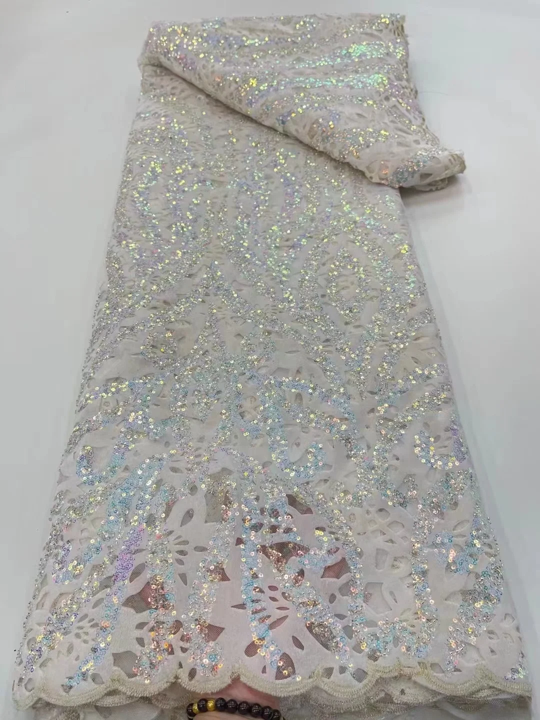 африканска френска лейси тъкани, бродирани нигерийски тюл, материал върху мрежа, е 5 ярда, за боядисана светкавица, разпродажба на вечерни рокли направи си сам - 4