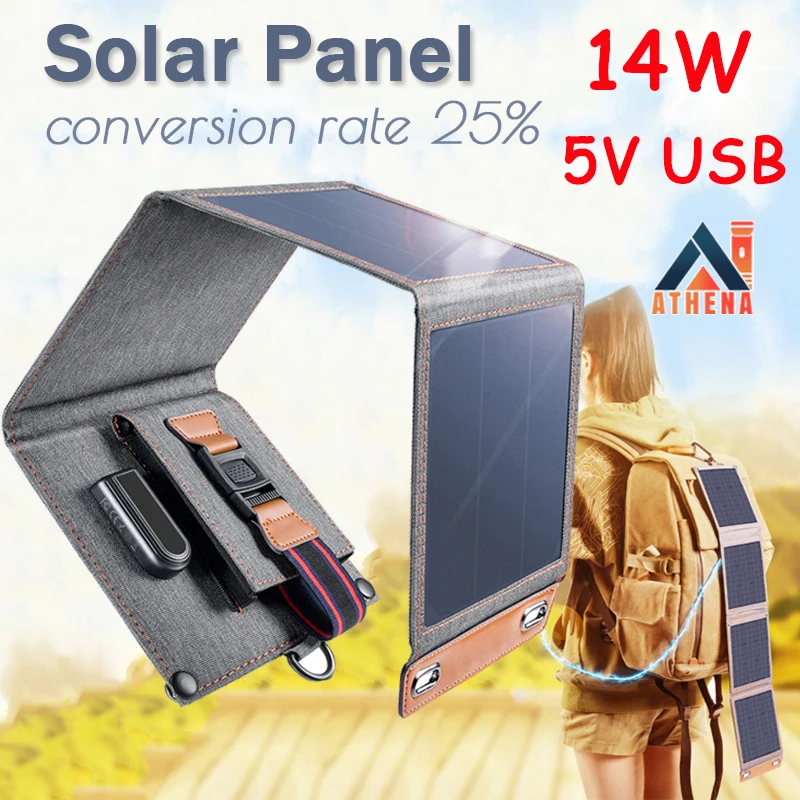 Бързо зареждане на Реални слънчеви панели SunPower мощност 14 W, зарядно устройство 5 В двойна USB батерия за слънчеви батерии, Открит Къмпинг, Пътуване, Авариен Слънчев Банка - 0