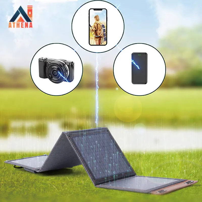 Бързо зареждане на Реални слънчеви панели SunPower мощност 14 W, зарядно устройство 5 В двойна USB батерия за слънчеви батерии, Открит Къмпинг, Пътуване, Авариен Слънчев Банка - 3