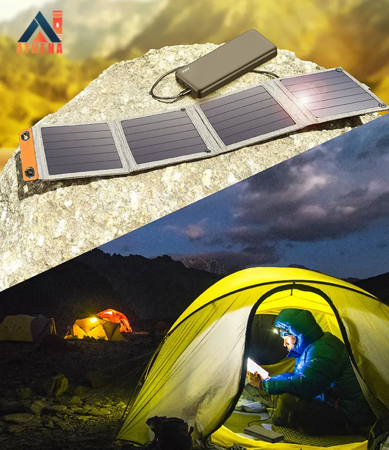 Бързо зареждане на Реални слънчеви панели SunPower мощност 14 W, зарядно устройство 5 В двойна USB батерия за слънчеви батерии, Открит Къмпинг, Пътуване, Авариен Слънчев Банка - 4