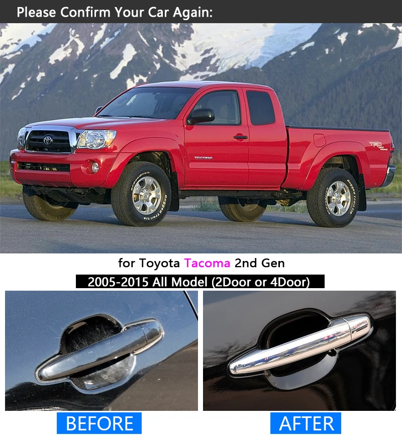 за Toyota Tacoma 2005-2015 хромирана дръжка комплект облицовки, шапки 2006 2007 2009 2010 2011 2012 2014 автоаксесоари стикер за стайлинг на автомобили - 1