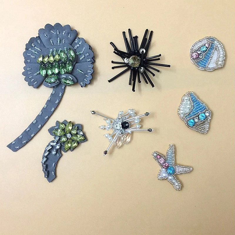 Модни ивици във формата на морски звезди, апликация от сини кристали, ивици от мъниста за дрехи, обувки, аксесоари за чанти, направи си сам - 1