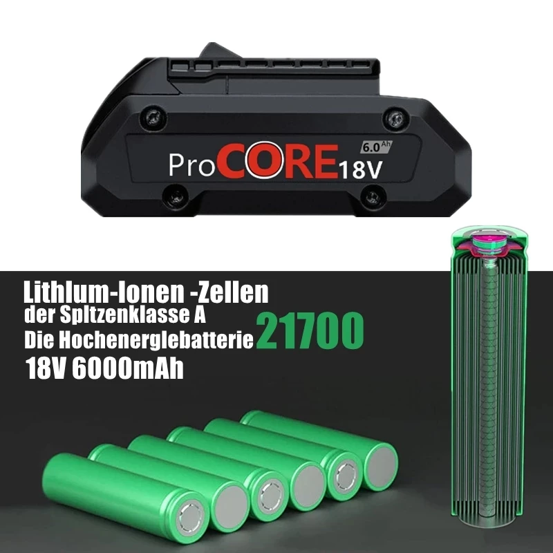 Обновен е литиево-йонна батерия 18V 6.0 Ah за Procore 1600A016GB за Акумулаторни бормашини на Bosch 18 Volt Max, 2100 Вградени клетки - 3