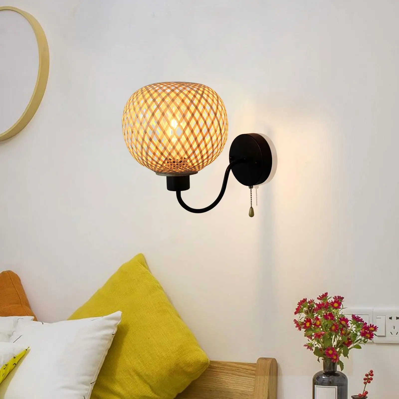 Стенни лампи ротанговый лампа E27 E26, изтъкан от бамбук, в античен стил, от ратан в селски стил, за парти извън къщата, рожден ден в плевнята - 0