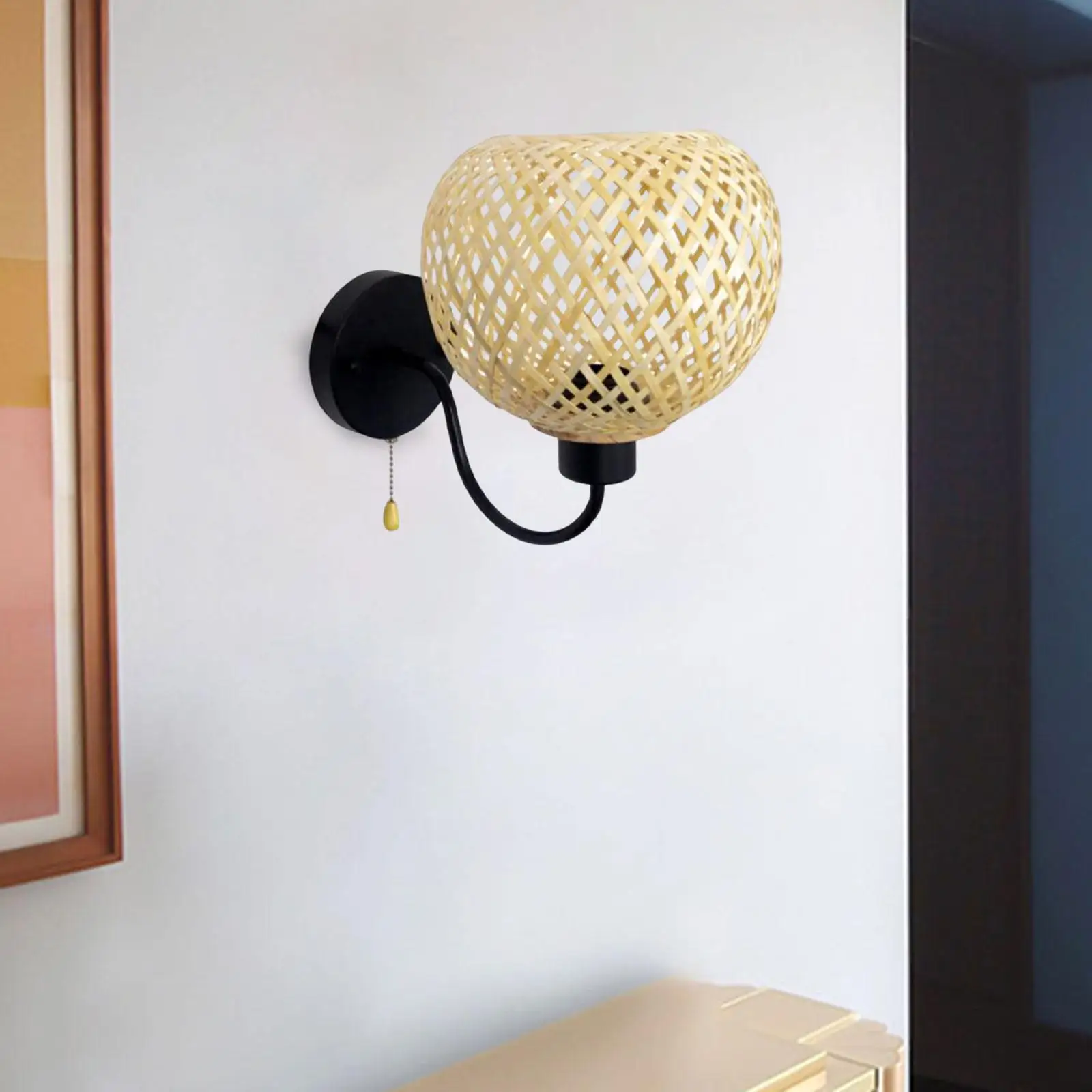 Стенни лампи ротанговый лампа E27 E26, изтъкан от бамбук, в античен стил, от ратан в селски стил, за парти извън къщата, рожден ден в плевнята - 1