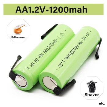 100% Оригинална батерия 1,2 НА AA, акумулаторна батерия 1,2 В, 1200 mah, AA NiMH, с припой, електрическа четка за зъби, бръснач 