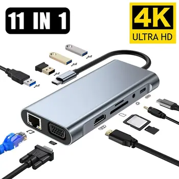 10в1 C USB ХЪБ Type-C Ивица на SD TF карта Gigabit Ethernet 4K, HDMI За Преносими КОМПЮТРИ Macbook Air M1 iPad Многопортовый Адаптер Докинг станция