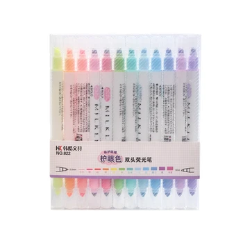 12 Цвята, скъпа писалка-маркер в японски стил Kawaii, двуглавые флуоресцентни химикалки за писане, рисуване, канцеларски за сметка на ръце