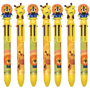 7 бр. химикалки с жирафа, разноцветни химикалки, 6 в 1, разноцветни химикалки, Дръжка Лъв, 6 цвята, прибиращи дръжки за деца, училища, домове
