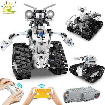 HUIQIBAO 3в1 RC Робот трансформатор на колела, Военен Танк, строителни блокове, Кола, Градска Строителна тухлена играчка за деца, момче