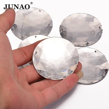 JUNAO 20pcs 52 мм и Голям Размер на Бял прозрачен кристал Шевни акрилни кристали Плоска кръгла апликация от страз за бижута със собствените си ръце