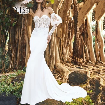 OYISHA Illusion, дантелени сватбени рокли в стил Сладка Русалка, Vestido De Noiva, сватбени и шаферски рокли с подвижна ръкав-фенерче