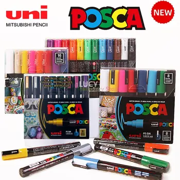 Uni Posca Акрилна Боя Комплект Дръжки За Изготвяне на Плакат Стоки за Бродерия Дръжка Ultra Fine Point PC-3M PC-1M PC-5M Офис-Канцеларски материали
