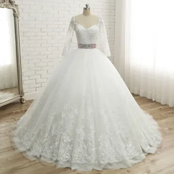 Vestidos De Noiva 2022, Елегантна Бална рокля с дълъг ръкав на Сватбена рокля с бели апликации, дантелени сватбени рокли принцеса, Robe Mariage