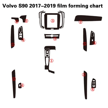 Автоаксесоари, 3D/5D стикери от карбон за Volvo S90 2017-2019, вътрешна централна контролен панел, врата копчето, декор за подреждане