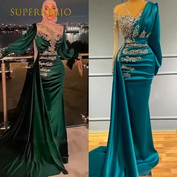 Арабски рокли за бала SuperKimJo 2023, мюсюлмански елегантни рокли за официални събития с дълъг ръкав, бродирани с мъниста, 2024, Abiye Robes De Bal
