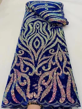 африканска френска лейси тъкани, бродирани нигерийски тюл, материал върху мрежа, е 5 ярда, за боядисана светкавица, разпродажба на вечерни рокли направи си сам