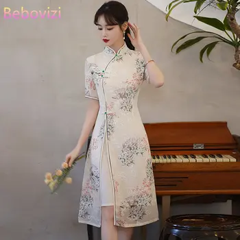 Дамски дрехи Чонсам в традиционен китайски стил в стил ретро с къс ръкав, лятно модерна елегантна вечерна рокля Ципао