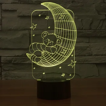 Експлозивна креативна настолна 3D лампа, Семицветный Визуален стереоэффект, 3D лампа, Мечка държи Луната, детски подарък, led нощна светлина