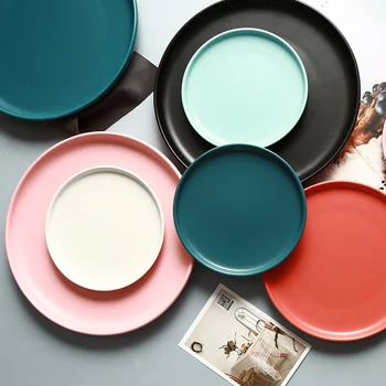 Керамична чиния Ins Nordic creative домакински проста чиста червена малка средна чиния за салата, чиния пържола