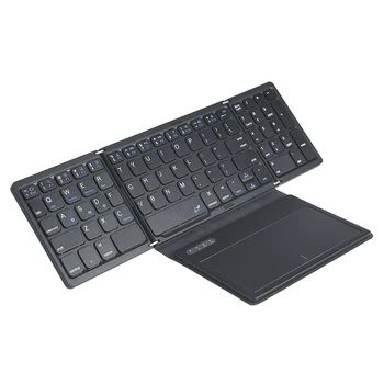 Клавиатура, съвместима с Bluetooth, 81 клавиш, безжичен кожен калъф, Сгъваема клавиатура със сензорен панел за универсален таблетен компютър и телефон