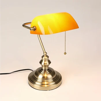 Настолна лампа в европейски стил TEMAR, прост дизайн, led настолна лампа от жълто стъкло, ретро-ключ за домашен кабинет, офис, спалня