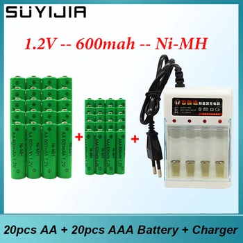 Нова батерия AA + ААА 1,2 600 mah, Ni-MH акумулаторна батерия със зарядно устройство за часа, мишки, компютри, играчки, led фенерче, резервна батерия