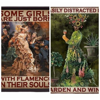 Някои момичета се раждат с фламенко в душите, Лесно да се разсейва На градина и вино растение, женски плакат, платно, монтиране на изкуството за домашен интериор