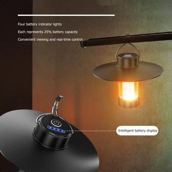 Преносим led Окачен фенер за къмпинг Type-c, Акумулаторна светодиодна лампа, лампа за палатка, магнитна адсорбция, топло прожектор, 3 режима на осветление