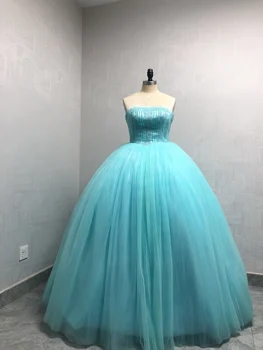 Реални снимки на Милото 16 рокля Vestidos De 15 Años Тежки мъниста Блестящи кристали Големи криви гънки на Полата Пищни рокля на принцеса