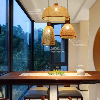 Реколта бамбукови висящи осветителни тела за украса на дома, китайски висящи лампа от ратан ръчно изработени, ресторант, кафене, коридор, окачена лампа