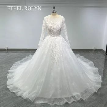 Сватбени рокли трапецовидна форма ЕТЕЛ РОЛИН за Жени 2023, Сватбена Рокля с дълъг ръкав, бродерия на Мъниста, Vestidos De Новия