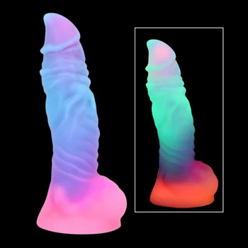Силиконов нажежен вибратор Monster Penis с вендузата, вагинален стимулатор, светещи в тъмното Анален вибратор, секс играчки за жени и мъже