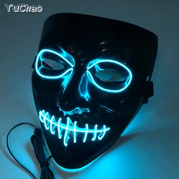 Ужасна маска на призрак с led подсветка, ужас, Хелоуин, на тема тероризъм, маскарад, карнавал, парти, cosplay, подпори, маска за нощен клуб