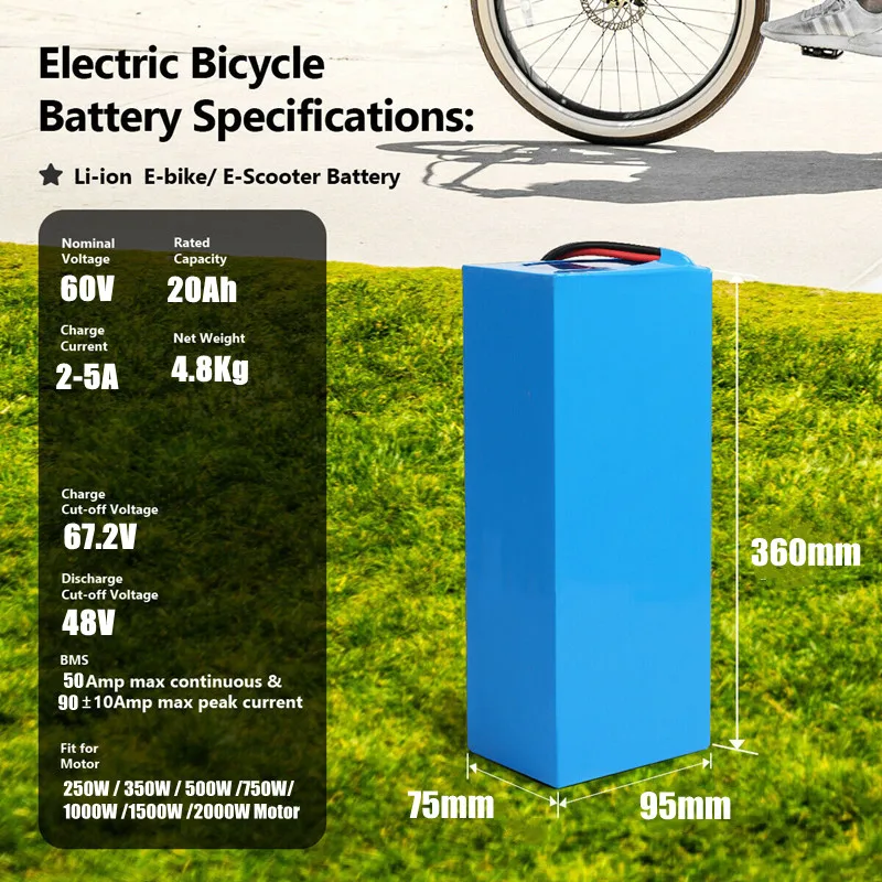 67,2 В литиево-йонна батерия 20000 ма Электровелосипед E-bike Скутер с 30A BMS 750 W 1000 W 60 В 16S4P 20Ah 18650 литиево-йонна батерия - 2