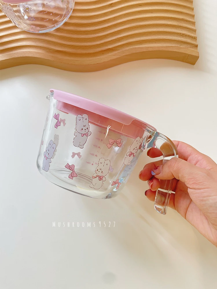 Гъби 9527 Сладък лък-заек Стъклена купа за запазване на свежестта Огнеупорни фланец мерителна чаша с капак, за консервиране на плодове - 1