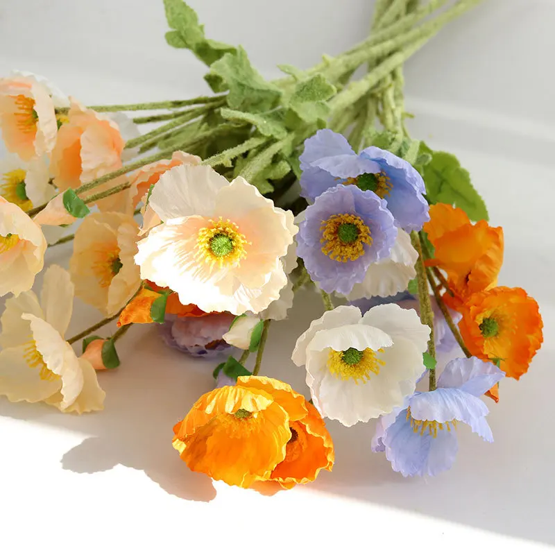 Изкуствени цветя, флокированный Цветето мак, Сватбена аранжировка, Украса за дома, изкуствени Цветя, коприна фалшиви цветя на едро - 1