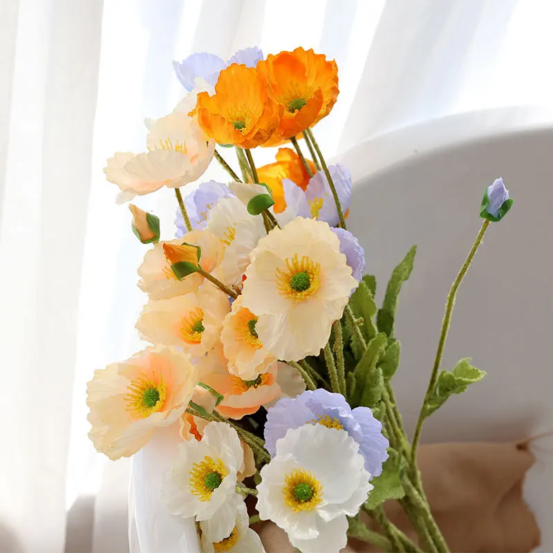 Изкуствени цветя, флокированный Цветето мак, Сватбена аранжировка, Украса за дома, изкуствени Цветя, коприна фалшиви цветя на едро - 2