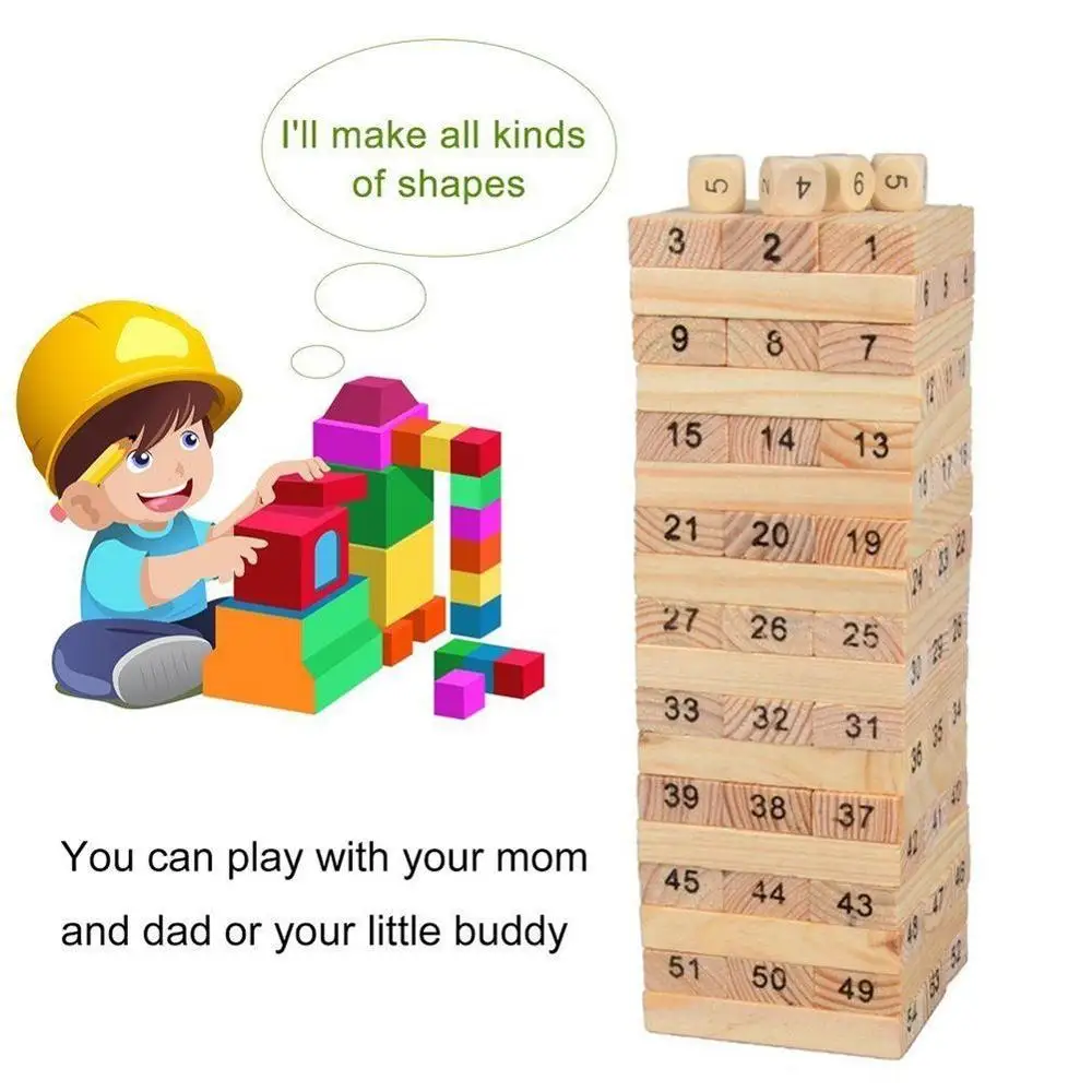 Нови 54 броя, цветни цифрови детски строителни блокчета, дървена игра 