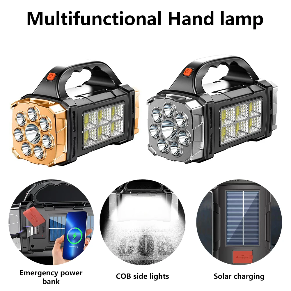 Портативен мощен слънчев led фенерче с подсветка на КОЧАН, USB батерия, 4 режима на осветление, слънчева светлина на открито - 1