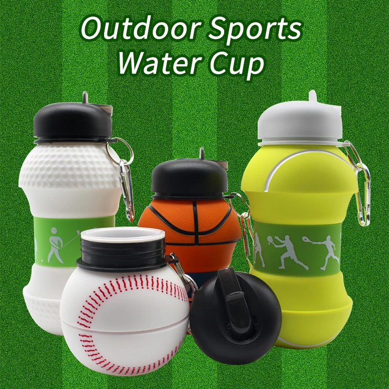 Сгъваеми детски футболни бутилки за вода, Преносима спортна бутилка за вода във формата на футболна топка, силиконова чаша за вода 550 мл - 5